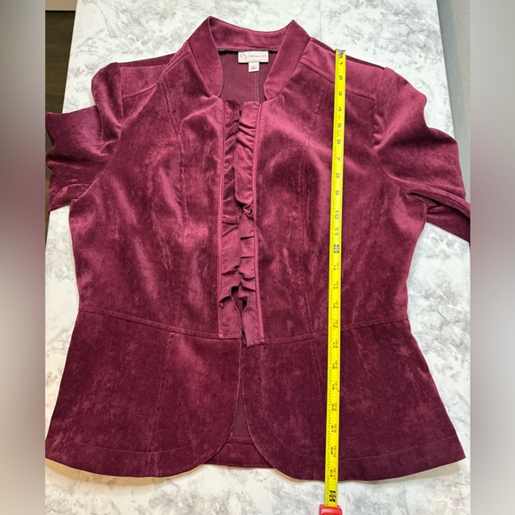 Red Burgundy established 1962 Blazer Jacket with Ruffles, clip closures size Lg - Picture 3 of 12